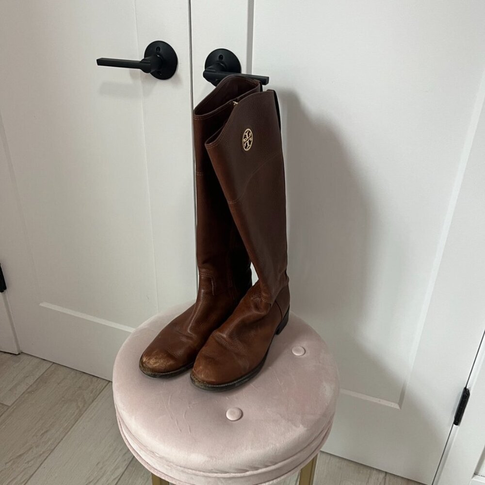 Tory Burch Brown Leather Riding Boots Size 9 - Picture 3 of 9